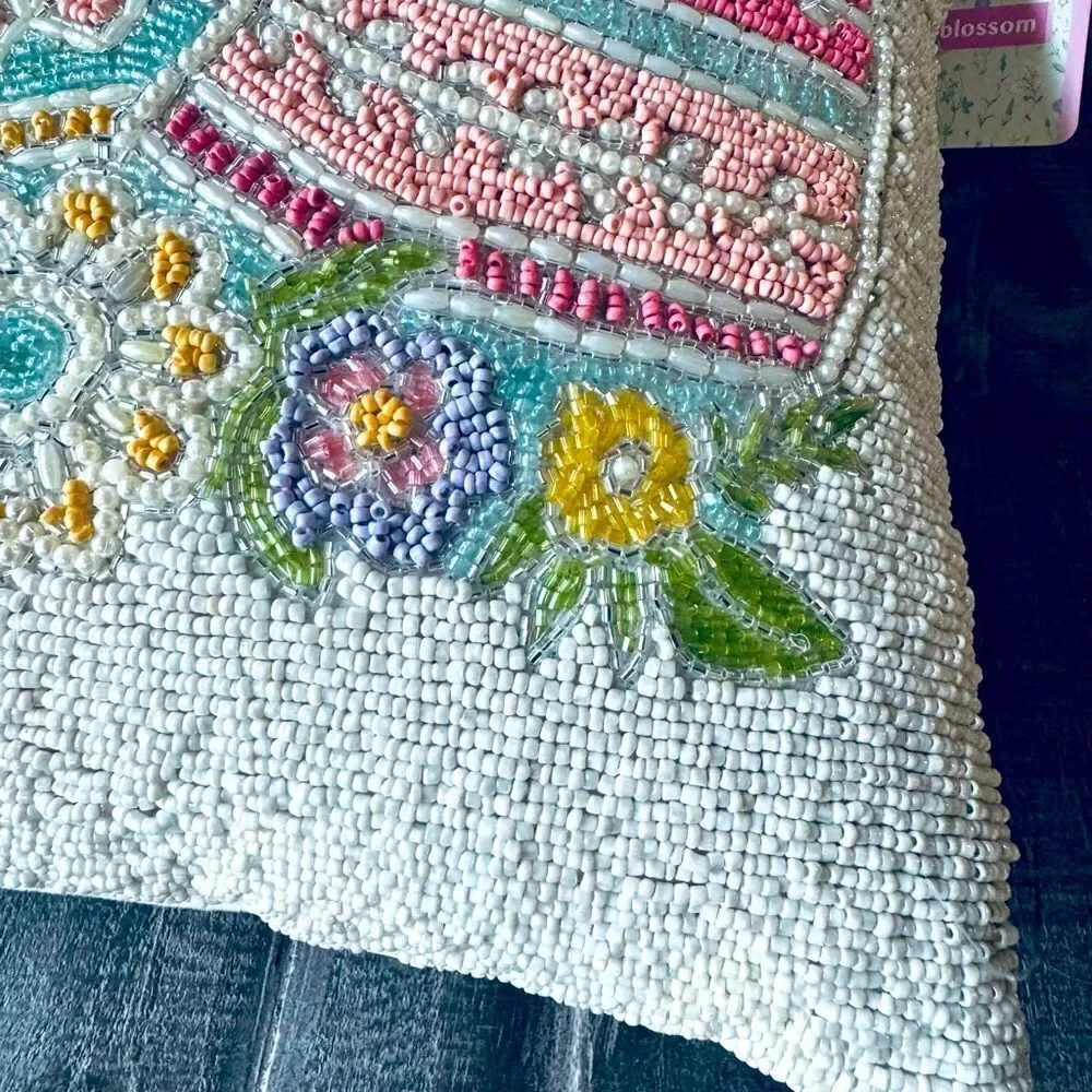 Spring Easter Eggs Allover Beaded Decor Throw Pillow